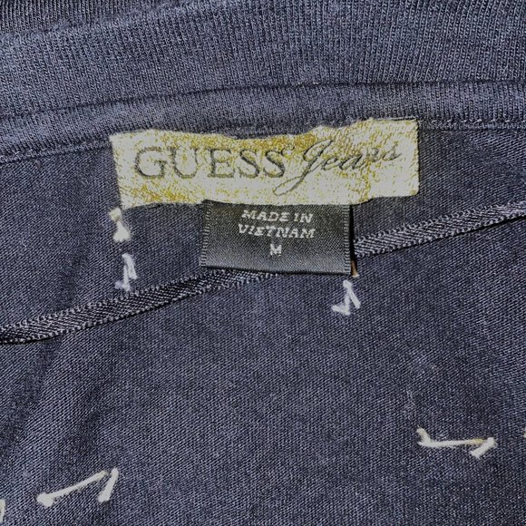 Vintage GUESS 1981 Beaded Gold Logo & Heart Print Black Knit Top Size M T-Shirt - Picture 9 of 11